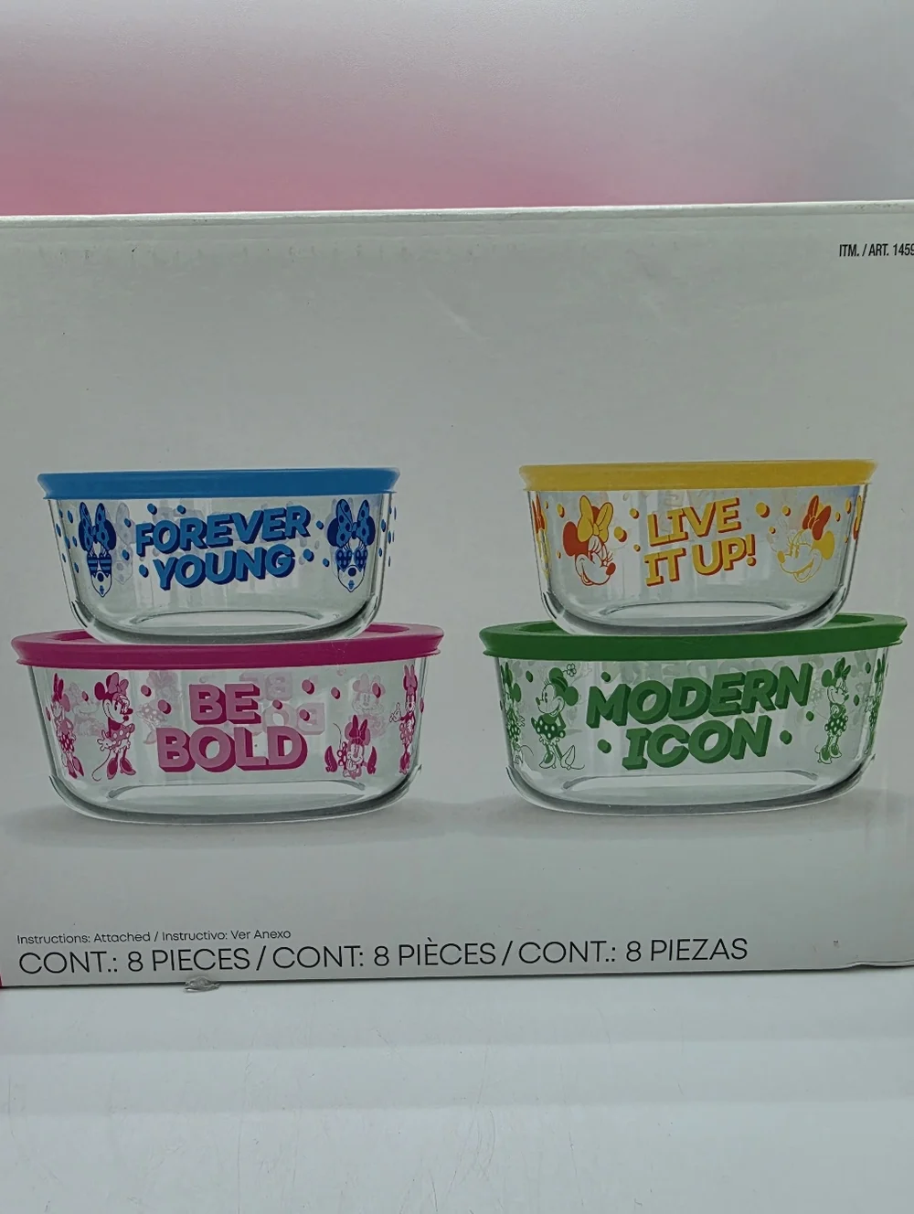 Disney Pyrex Minnie Mouse Decorated Food Storage Set 8 Piece